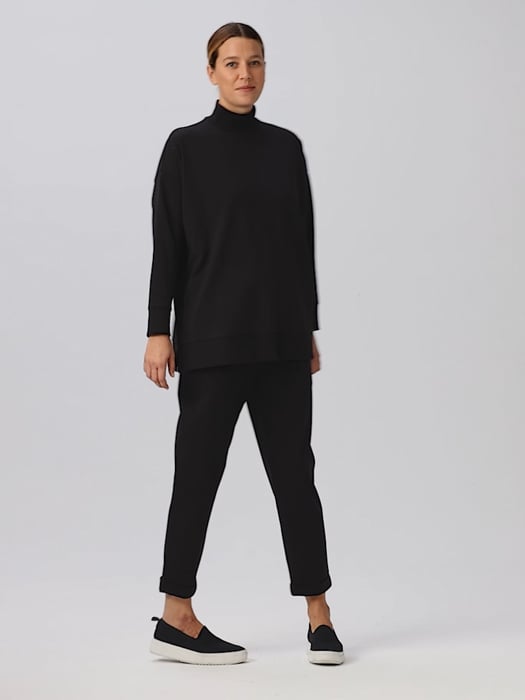 Pima Cotton Stretch Jersey Mock Neck Top EILEEN FISHER