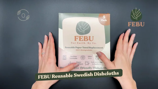 FEBU Swedish Dishcloths for Kitchen | 5 Pack Faded Summer Dish Towels |  Reusable Paper Towels Washable | Non-Scratch Cellulose Sponge Cloths | No