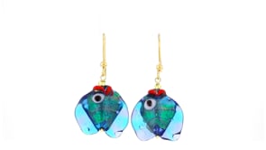 Italian Multicolored Murano Glass Fish Drop Earrings with 18kt Gold Over Sterling