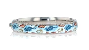 Multicolored Enamel Sea Life Bangle Bracelet in Sterling Silver