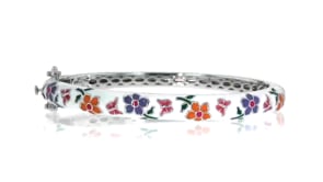 Multicolored Enamel Flower Bangle Bracelet in Sterling Silver