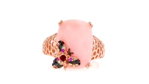 Pink Opal Bumblebee Ring with .10 ct. t.w. Multicolored Sapphire and Garnet Accent in 18kt Rose Gold Over Sterling