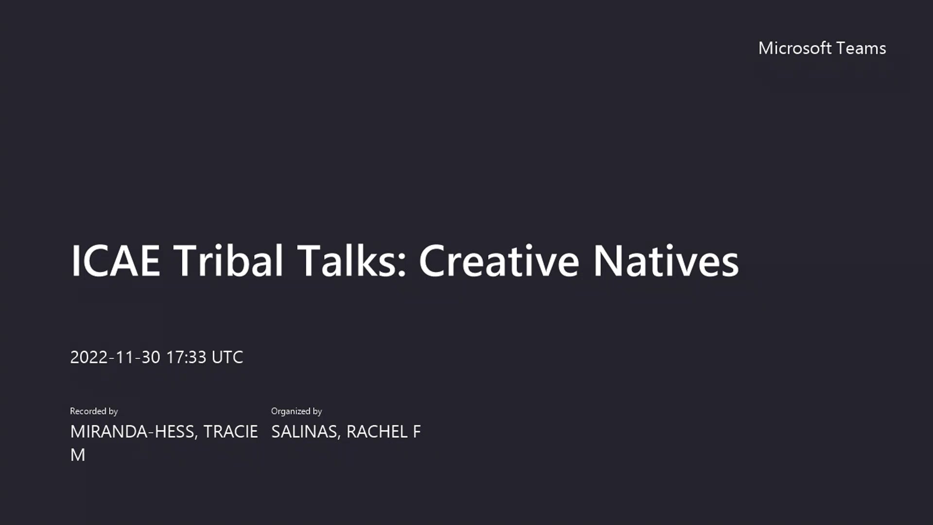 ICAE Tribal Talks: Creative Natives 11.30.22