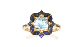 Vintage Ross factory Simons 18k gold over 925 Sterling silver blue topaz ring size 7 NEW