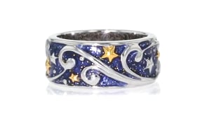 Glittery Blue Enamel Celestial Ring in Two-Tone Sterling Silver