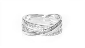 .33 ct. t.w. Round and Baguette Diamond Crisscross Highway Ring in Sterling Silver