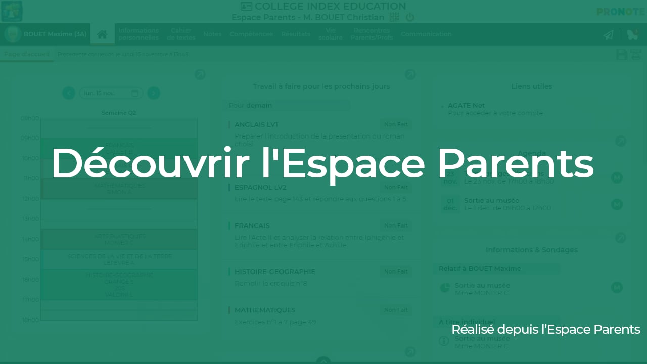 PRONOTE pour les familles  Découvrir l'Espace Parents on Vimeo