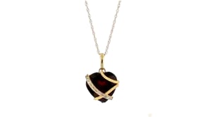 3.60 Carat Garnet Heart Pendant Necklace with Diamond Accents in 14kt Yellow Gold