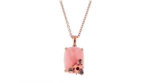 Pink Opal Bumblebee Pendant Necklace with .10 ct. t.w. Multicolored Sapphire and Garnet Accent in 18kt Rose Gold Over Sterling