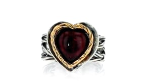 4.00 Carat Garnet Heart Ring in Sterling Silver and 14kt Yellow Gold