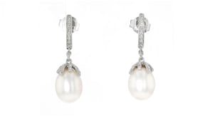 9-9.5mm Cultured Pearl and .12 ct. t.w. Diamond Drop Earrings in Sterling Silver