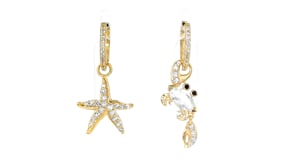 2.20 ct. t.w. White Topaz Starfish and Crab Mismatched Drop Earrings with Black Spinel Accents in 18kt Gold Over Sterling