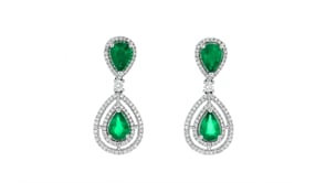 2.40 ct. t.w. Emerald and .60 ct. t.w. Diamond Drop Earrings in 14kt White Gold
