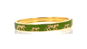 Green and Black Enamel Tiger Bangle Bracelet in 18kt Gold Over Sterling