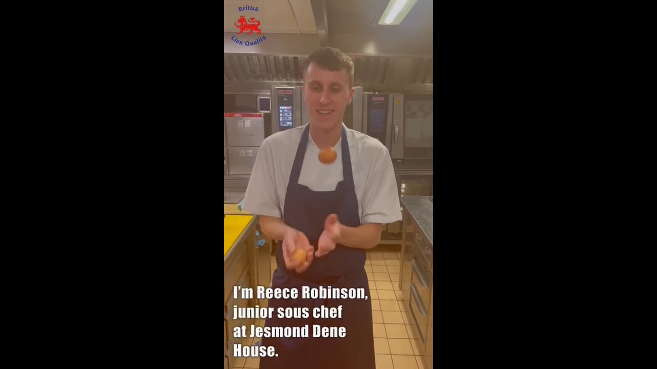 Watch Reece Robinson, junior sous chef at Jesmond Dene House make scrambled eggs topped with caviar and chives