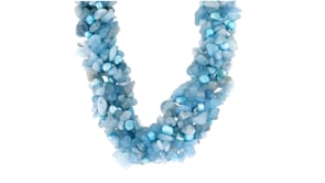 5-6mm Blue Cultured Pearl and Milky Aquamarine Torsade Necklace with Sterling Silver