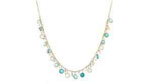 3-4mm Cultured Pearl and 4.10 ct. t.w. Multi-Gemstone Necklace with Blue Chalcedony and Moonstone in 18kt Gold Over Sterling