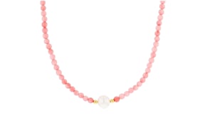 4mm Pink Coral Bead and 8.5-9mm Cultured Pearl Necklace with 18kt Gold Over Sterling