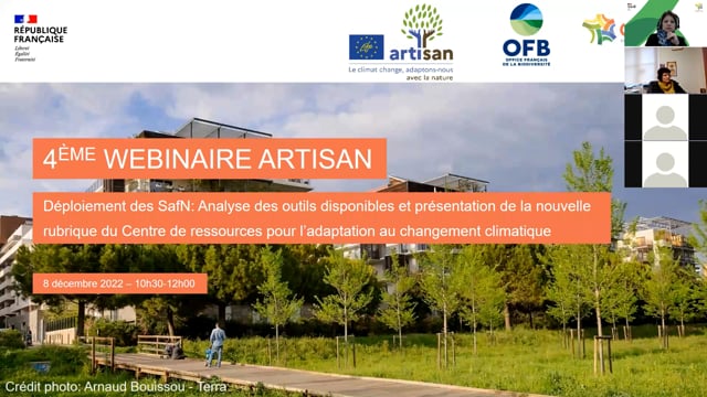 4e webinaire ARTISAN : Les outils et dispositifs pour faciliter le déploiement des solutions d’adaptation fondées sur la nature, 8 décembre 2022