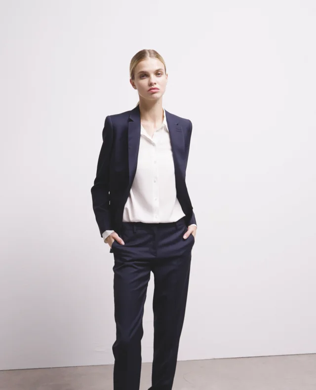 Navy blue wool suit jacket