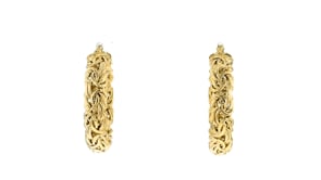 18kt Yellow Gold Over Sterling Silver Medium Byzantine Hoop Earrings. 1 14