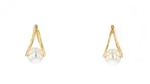 8-9mm Cultured Pearl Double Hoop Earrings in 14kt Yellow Gold. 34