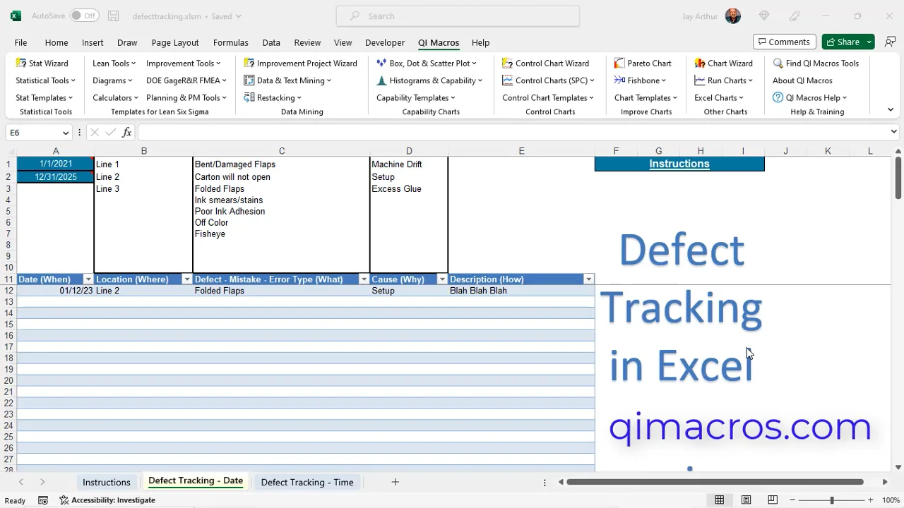Defect Tracking in Excel