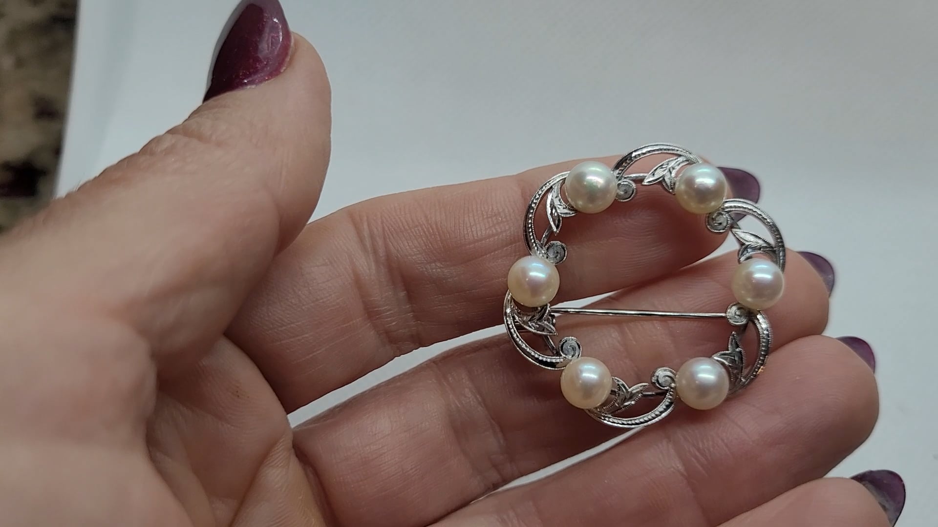 Sterling Silver Mikimoto Pearl Brooch, Tokyo, Stamped, 1960s