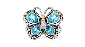 2.40 ct. t.w. Swiss Blue Topaz Bali-Style Butterfly Ring with White Topaz and 14kt Gold Accents in Sterling Silver