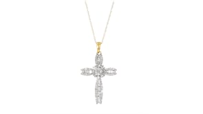40 ct. t.w. Baguette and Round Diamond Cross Pendant Necklace in 14kt Yellow Gold