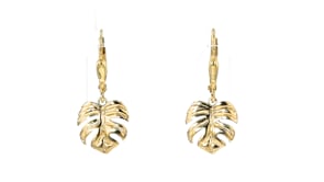 14kt Yellow Gold Monstera Leaf Drop Earrings