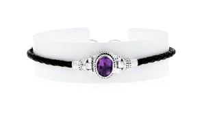 2.50 Carat Amethyst and Black Leather Toggle Bracelet in Sterling Silver
