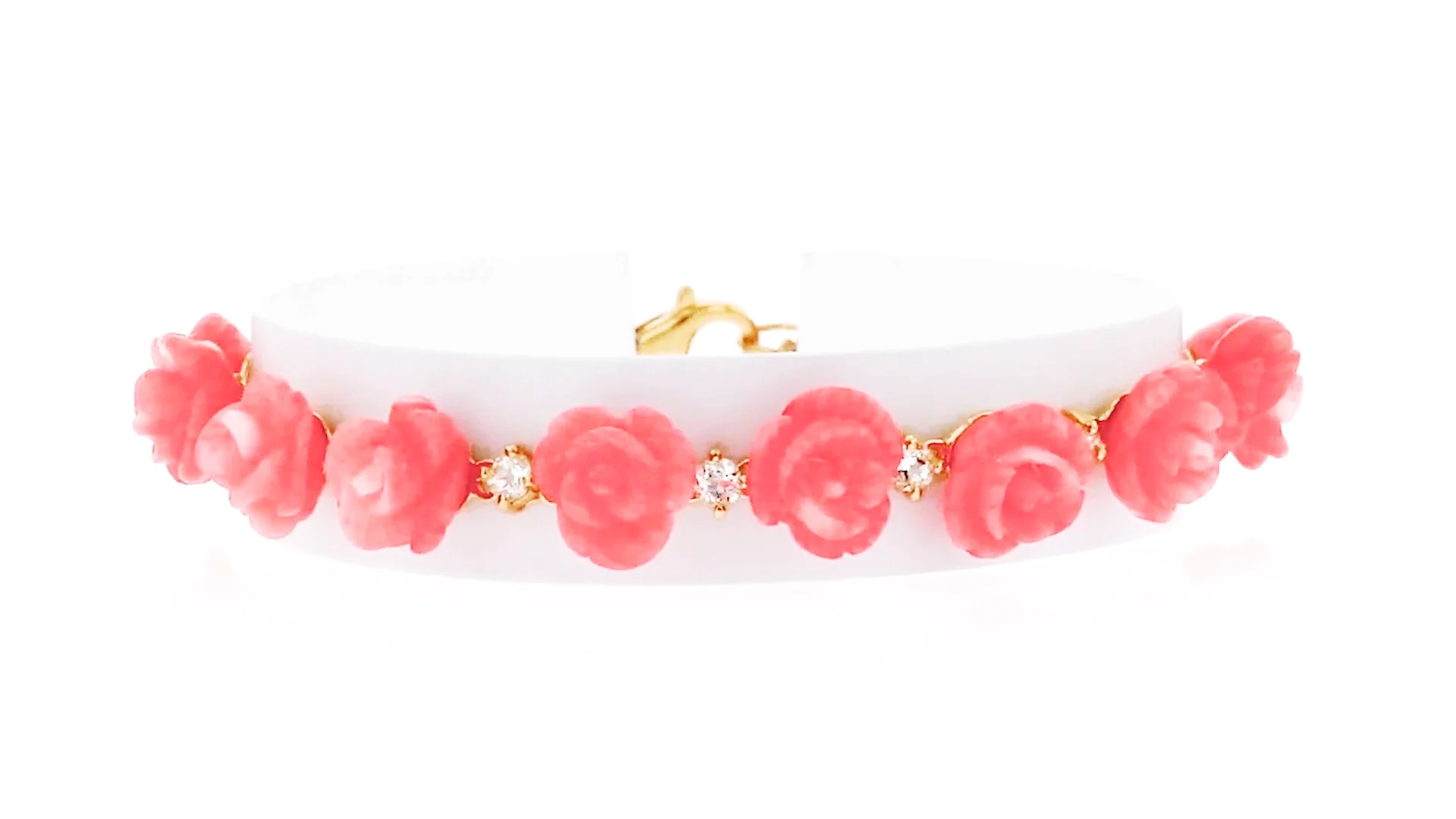 Pink Coral and 1.30 ct. t.w. White Topaz Rose Bracelet in 18kt