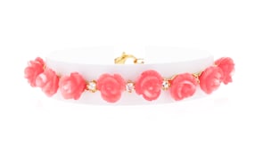 Pink Coral and 1.40 ct. t.w. White Topaz Rose Bracelet in 18kt Gold Over Sterling