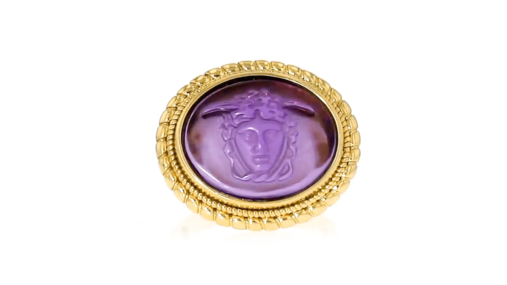 Italian Tagliamonte Purple Venetian Glass Medusa Ring in 18kt Gold