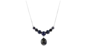 4-9.5mm Black Cultured Pearl Drop Necklace in Sterling Silver