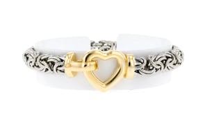 Two-Tone Sterling Silver Byzantine Heart Bracelet