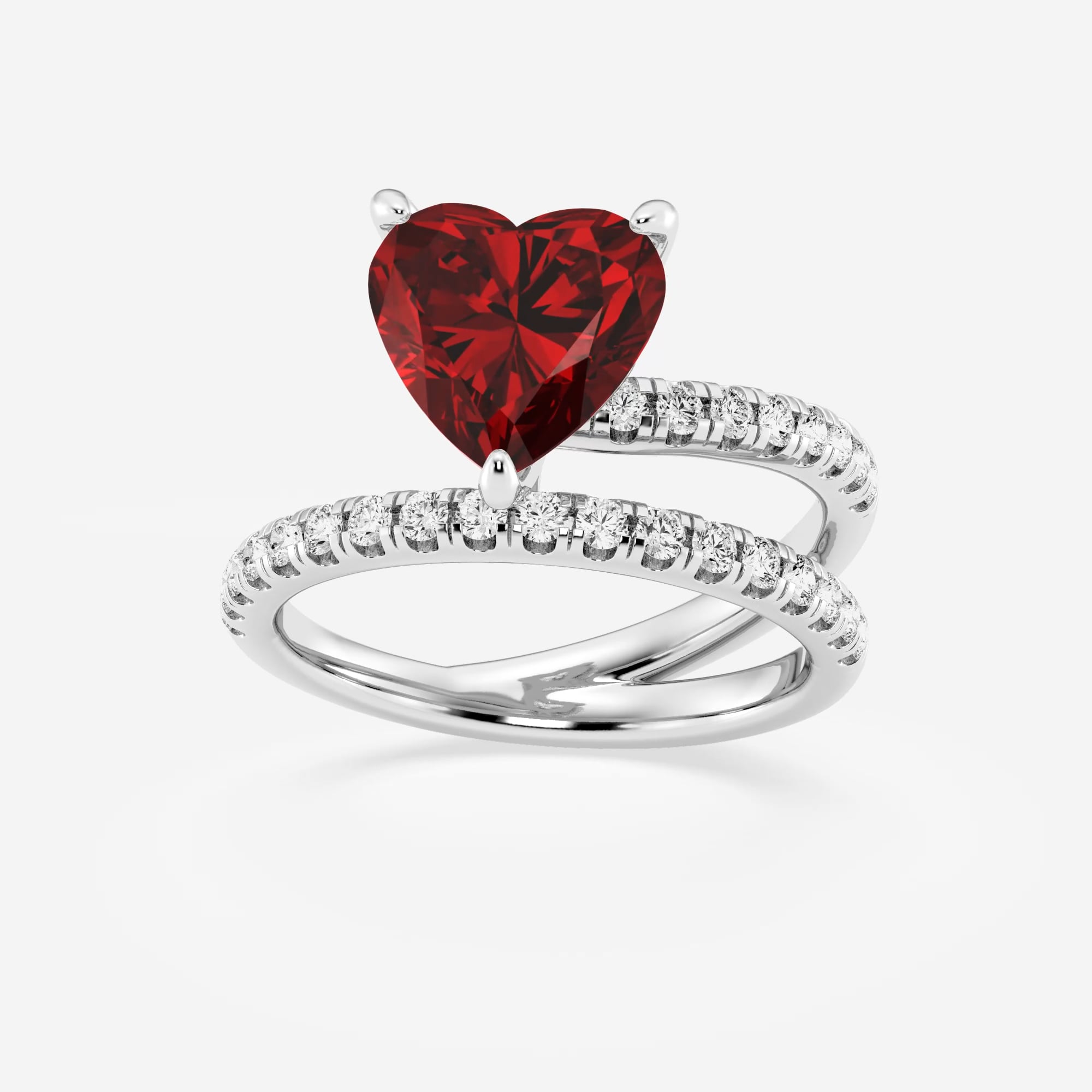 product video for 9.5 mm Heart Shaped Created Ruby and 1/2 ctw Round Lab Grown Diamond Solitaire Engagement Ring with Side Accents