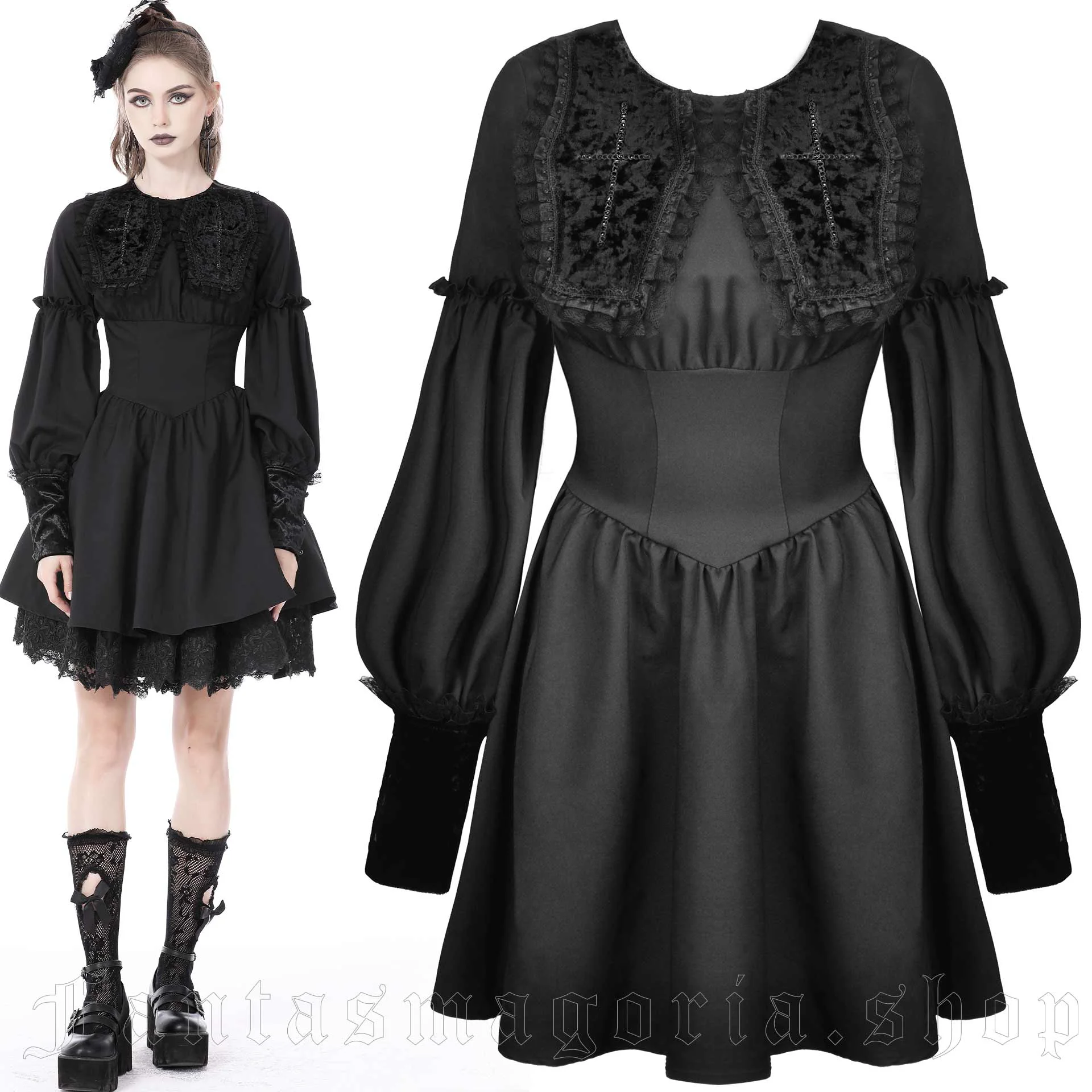 ゆ*こ様 ジプソフィア Lace Frill Pocket Tee Black× Frill sleeve high neck t-shirt - Black – Fairliar USA