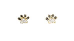 15 ct. t.w. Black and White Diamond Paw Print Stud Earrings in 18kt Gold Over Sterling