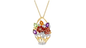 2.10 ct. t.w. Multi-Gemstone Flower Basket Pendant Necklace in 18kt Gold Over Sterling
