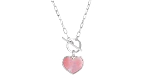 Italian Pink Mother-of-Pearl Heart Toggle Necklace in Sterling Silver
