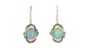 Opal Drop Earrings with .64 ct. t.w. Multicolored Diamonds and .70 ct. t.w. Multi-Gemstones in 14kt Yellow Gold