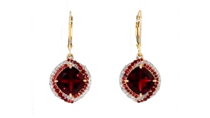 8.50 ct. t.w. Garnet and .32 ct. t.w. Diamond Drop Earrings in 14kt Yellow Gold