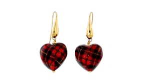 Italian Murano Glass Tartan Heart Drop Earrings in 18kt Gold Over Sterling