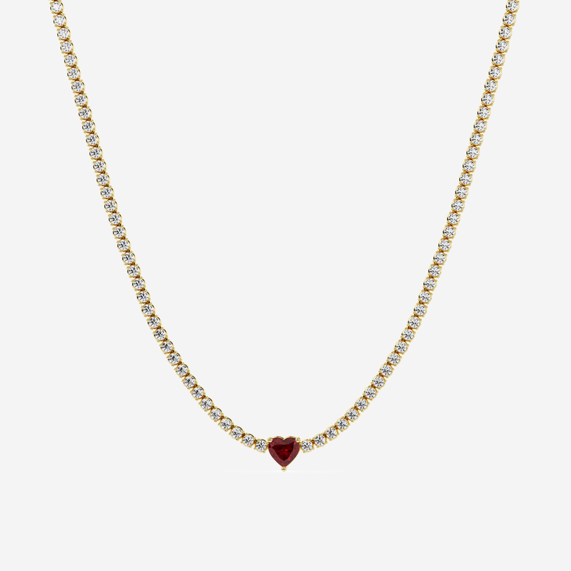 5.9 mm Heart Shaped Created Ruby and 6 5 8 ctw Round Lab Grown Diamond Fashion Necklace