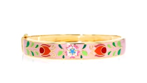 Pink and Multicolored Enamel Floral Bangle Bracelet in 18kt Gold Over Sterling