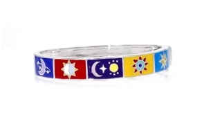 Multicolored Enamel Celestial Bangle Bracelet in Sterling Silver