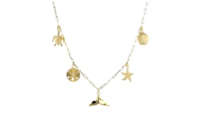 18kt Gold Over Sterling Sea Life Charm Paper Clip Link Necklace