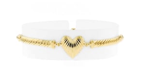 18kt Gold Over Sterling Heart Cuban-Link Bolo Bracelet